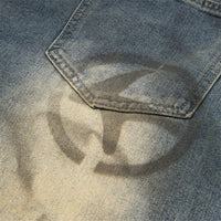 Wide Leg Straight Waste Soil Wind Contrast Color Inkjet Jeans Men