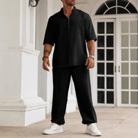 Men's Commuter Cotton And Linen Casual Button Short-sleeved Trousers