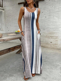 Womens European And American-style Striped Sleeveless Long Dress