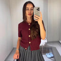 Single-breasted Cable-knit Sweater Short-sleeved Top