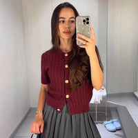 Single-breasted Cable-knit Sweater Short-sleeved Top