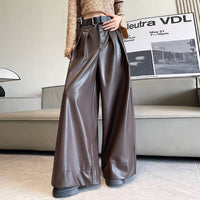 Suit Wide-leg Leather Pants Women's High Waist Loose