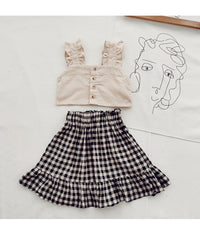 Girls' Sling Short Top And Skirt Suit