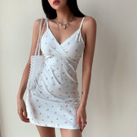 European And American Retro Printed V-Neck Slip Dress For Women