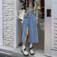 Summer New High Waist A- Line Mid-length Denim Skirt For Women