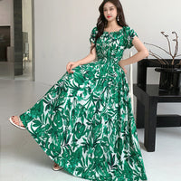 Summer Ethnic-style Elastic-waist Beach Bohemian Shoulder Dress