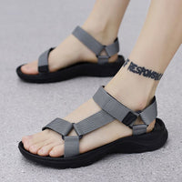Summer Beach Leisure Open-Toed Velcro Trend Black Viscose Shoes Cloth Sandals