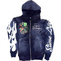 Hooded Cardigan Jacket Embroidered Print Mens Sweatshirt