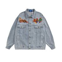 Washed Denim Coat Cartoon Animal Bear Embroidery