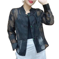 Women's Long-sleeved Thin Mandarin Collar Shirt New Chinese Top