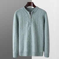 Autumn And Winter Pure Wool Men's Diamond Lattice Loose Half Zipper Sweater