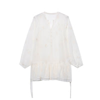 Gentle-style Embroidered Ruffled Sheer Long-sleeve Shirt