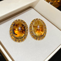 2026 Trendy Maillard Aesthetic Earrings, Natural Wood Amber Resin Gold Knot Drop Earrings, Retro Lightweight Dangle Earrings For Daily Commute Party