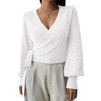 Autumn And Winter Irregular Lace-up Elegant Wool Short Clothes Top