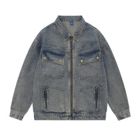 Retro Workwear Pocket Zipper Denim Clothes Jacket Spring And Autumn