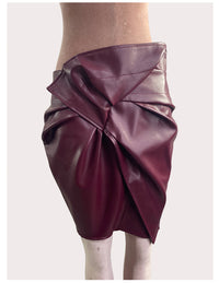 Faux Leather Cross Pleated Skirt