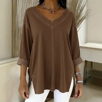 Female Solid Color Casual Street-Style Denim V-Neck Top