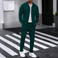 Autumn New Waffle Long-sleeved Trousers Two-piece Set Cardigan Shirt Suit