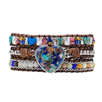 Silver-trimmed Blue Ombre Heart Stone Bead Bracelet