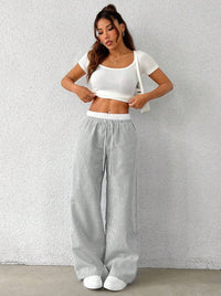 Casual Fashion Womens Striped Wide-Leg Floor-Length Pants