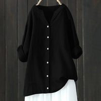 Women's Cotton And Linen Long Sleeve Button Shirt
