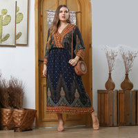 Loose-fit Pull-over V-neck Plus-size Long House Dress