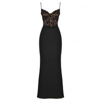 Lace High Waist Long Dress Deep V Strap Fishtail Gown