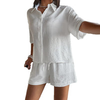 Womens Fashionable Casual Set Shirt And Shorts Two-Piece Suit