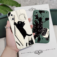 Straight Edge Liquid Silicone Accompanying Reading Kitten Lens All-inclusive Anti-fall Phone Case