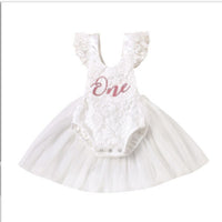 Baby's Flying Sleeve Lace Mesh Print Onesie