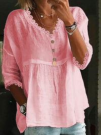 Women's Casual Three-Quarter Sleeve Top With Lace Trim
