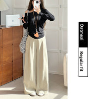 Womens Casual Loose-fitting High-waisted Wide-leg Pants