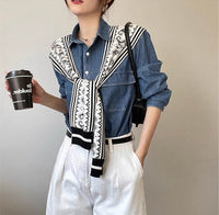 Women's Korean-style Spring And Autumn Knitted Decorative Shirt With Shoulder Paisley Fake Collar