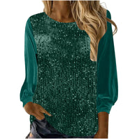 European And American Women's Clothing Casual Round Neck Long Sleeve Pullover Loose Sequins Top