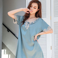 Womens Summer Ice Silk Loose Plus-Size Nightdress