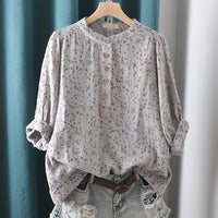 Double-layer Cotton Yarn Shirt Floral Stand Collar Loose