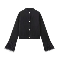 Mid-length Cuff Fur Stitching Cardigan Sweater