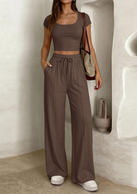 Y2K 2-piece Short-sleeve And Long-pants Set For Women