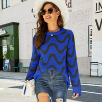 Loose-fitting Casual Round-neck Wave Brocade Sweater