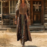 Personalized Retro Chic V-Neck Long-Sleeve Dress
