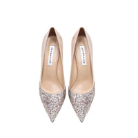 Women's Leather Stitching Gold Sequins High Heels
