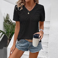 Solid-color V-neck Casual Fashion T-shirt