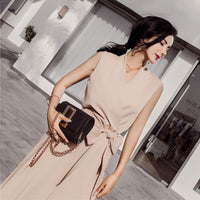 V-neck bow tie wide leg jumpsuit