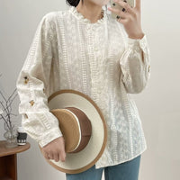Japanese Style New Literary Solid Color Lace Long-sleeved Shirt