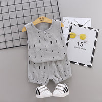 Boys' Solid Color Casual Cotton And Linen Sleeveless Vest T-shirt