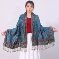 Cashmere Classic All-match Jacquard Cashew Tassel Scarf For Four Seasons