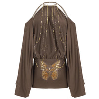 Off-shoulder, Backless, Body-hugging, Sexy, Loose-fitting Batwing-sleeve Dress