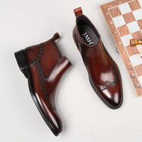 High-top Leather Shoes With Pointed Toe And Velvet To Keep Warm