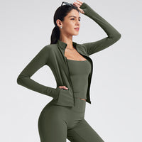 Stand Collar Long Sleeve Zipper Yoga Clothes Coat Women's Sports Fitness Jacket