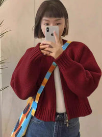 Loose Thickened Zipper Cardigan Long-sleeved Knitted Top